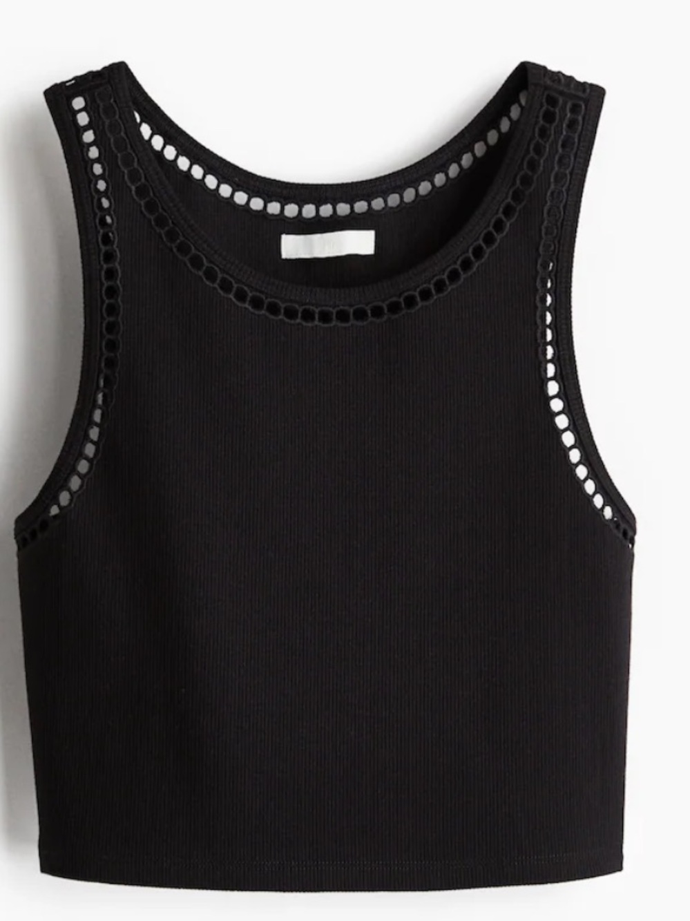 Black Crochet-Trim Ribbed Tank Top